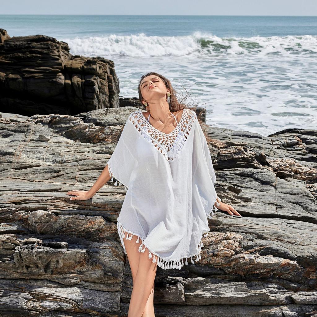 Beach Skirt Women Solid Color Beach Bikini Swimsuit Hoodie Dress