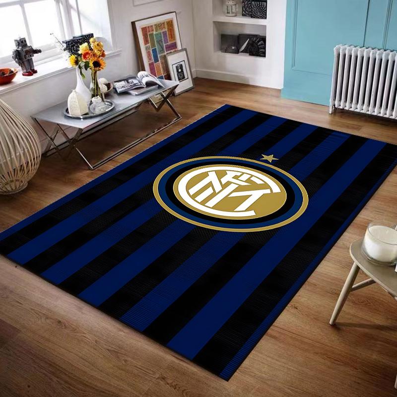 Inter Milan Logo on Striped Design Rug Non-slip rug suitable for living room and bedroom sofas
