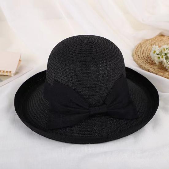 Bucket Hat Wide Wavy Lace Brim Sun Protection Hat with Ribbon Bow Decoration Summer Travel Beach Vacation Hat