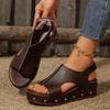 2025 New Women's Slope Heel Sandals Women's Summer New Rivet Fashion Casual Thick Bottom Sandals, Slippers