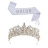 Pearl Lace Bridal Crown & Headband Set with Wavy Edge Sash and Shoulder Straps