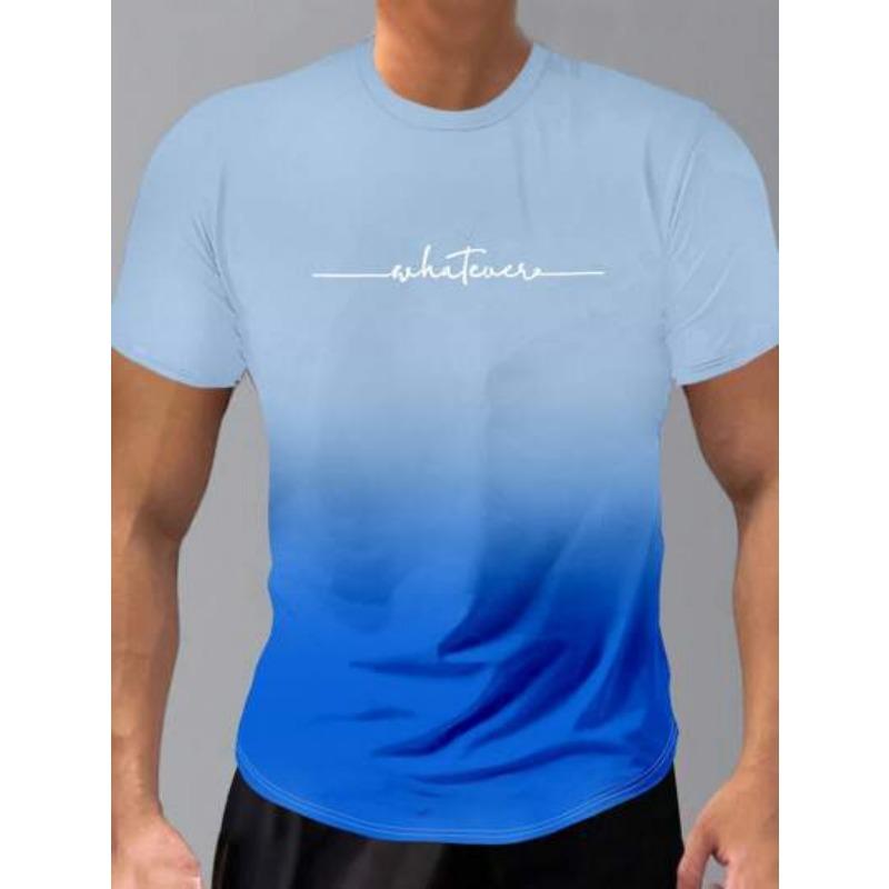 Summer Round Neck 3D Gradient Letters Print Top Fashionable Casual Short Sleeved Men's T-shirts