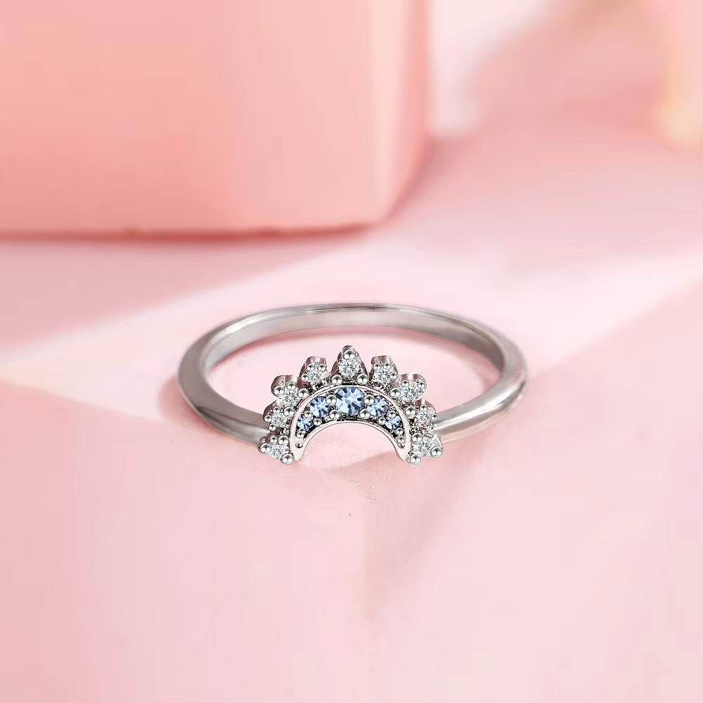 925 Silber Sonne und Mond Partnerring Set Himmelblau Funkelnde Zirkonia Ringe Versprechen Feiner Schmuck Geschenke für den Valentinstag