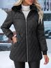 European-American Fur Collar Quilted Jacket: Slimming Mid-length Black Coat for Autumn/Winter - Warm and Windproof