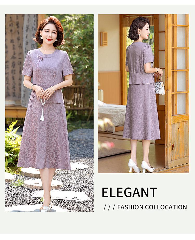 Elegancka letnia sukienka w stylu chińskim na rok 2025 dla kobiet w średnim wieku: Wyszczuplający, Modny, Design o średniej długości