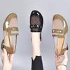 Sandalias Huecas de Tacón Bajo Zapatos de Piso Mocasines de Suela Blanda Zapatos de Caña Baja