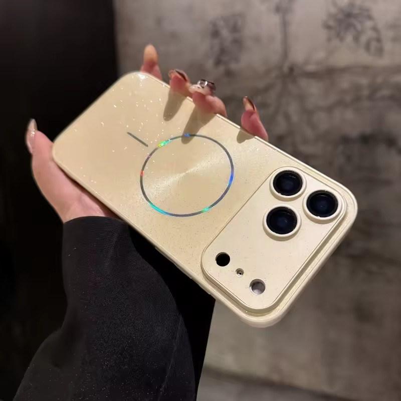 Magnetic Glitter Aurora Glossy Phone Case For Magsafe iPhone 17 Air 16 15 PM 14 13 12 11 Pro Max Full Lens Protection Back Cover