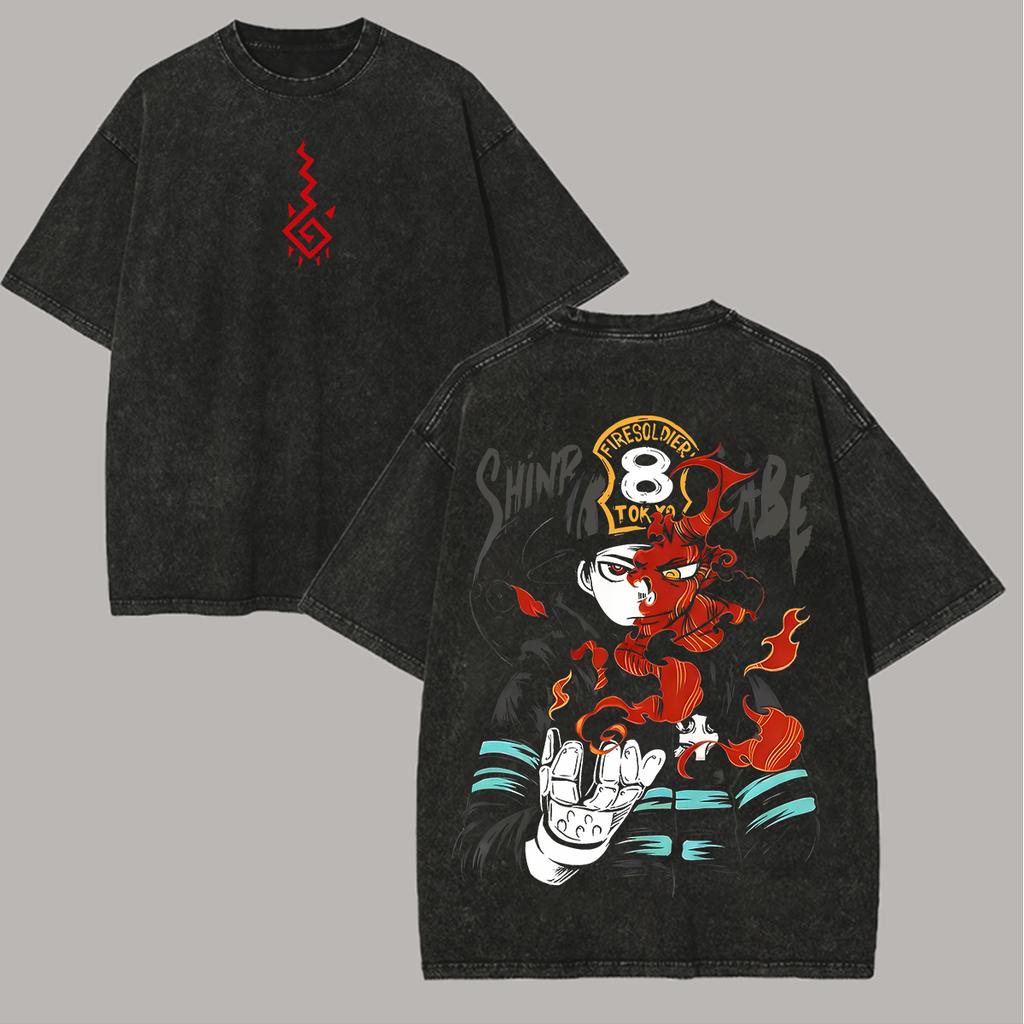Fire Force Anime Liebhaber Gewaschenes T-Shirt Ganzjahreskleidung Hohe Qualität Persönlichkeit Kleidung Übergröße Unisex Neues Modell Paare T-Shirt
