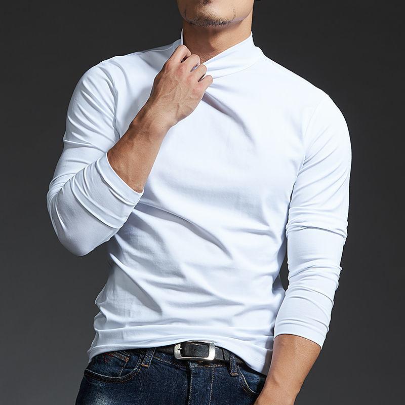 

Мода Чоловіча Базова Спортивна Футболка для Піддягання Осінньо-Зимовий Одяг Нова З Високою Горловиною Однотонна Приталена Вуличний Одяг Топи з Довгим Рукавом 4XL білий