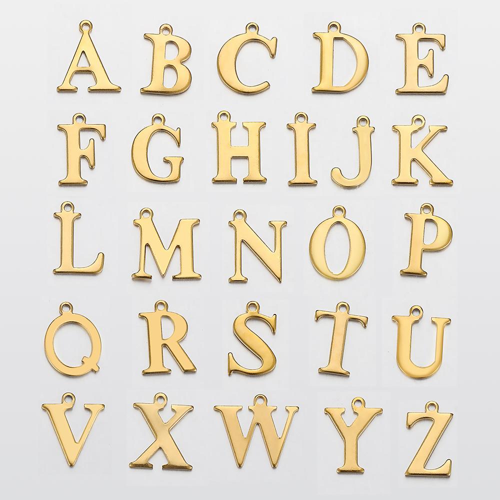 20pcs Stainless Steel Gold Letter Charm Initial Charms Alphabet Beads Pendants Assorted for Bracelet Necklace Jewelry Making DIY