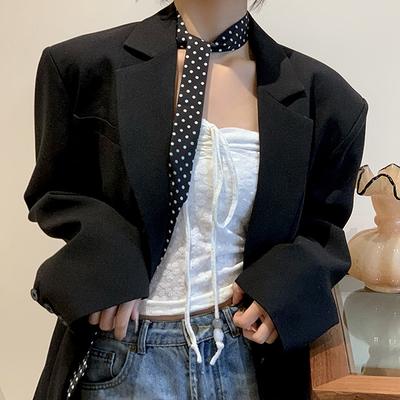Vintage Narrow Long Scarf For Women Black Neckerchief Polka Dot Bag Ribbon Headband Choker Streamer Lady Accessories