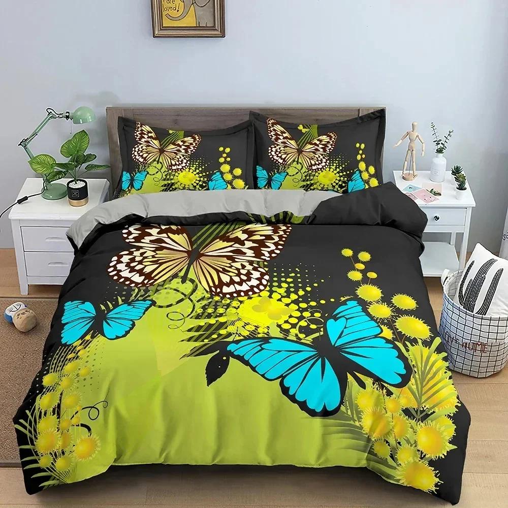 Butterfly Duvet Cover King Queen Size Animal Floral Bedding Set For Teens Adults Beautiful Flower Polyester Quilt Cover Top