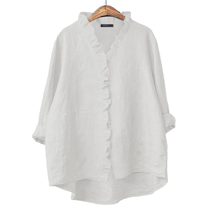 

ZANZEA Women Casual V-Neck Solid Color Loose Long Sleeve Cotton Blouse XL белый
