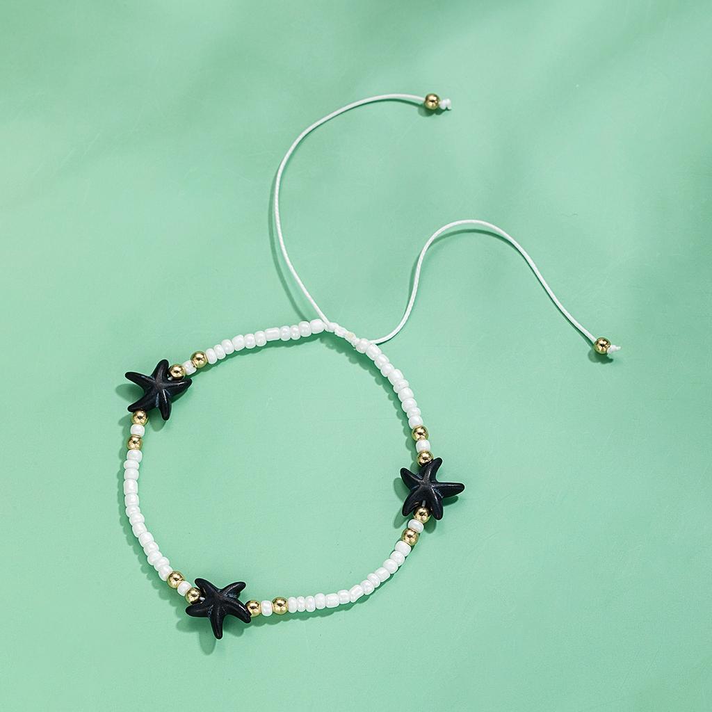 Bohemian Style Starfish Pearl Woven Adjustable Women's Anklet