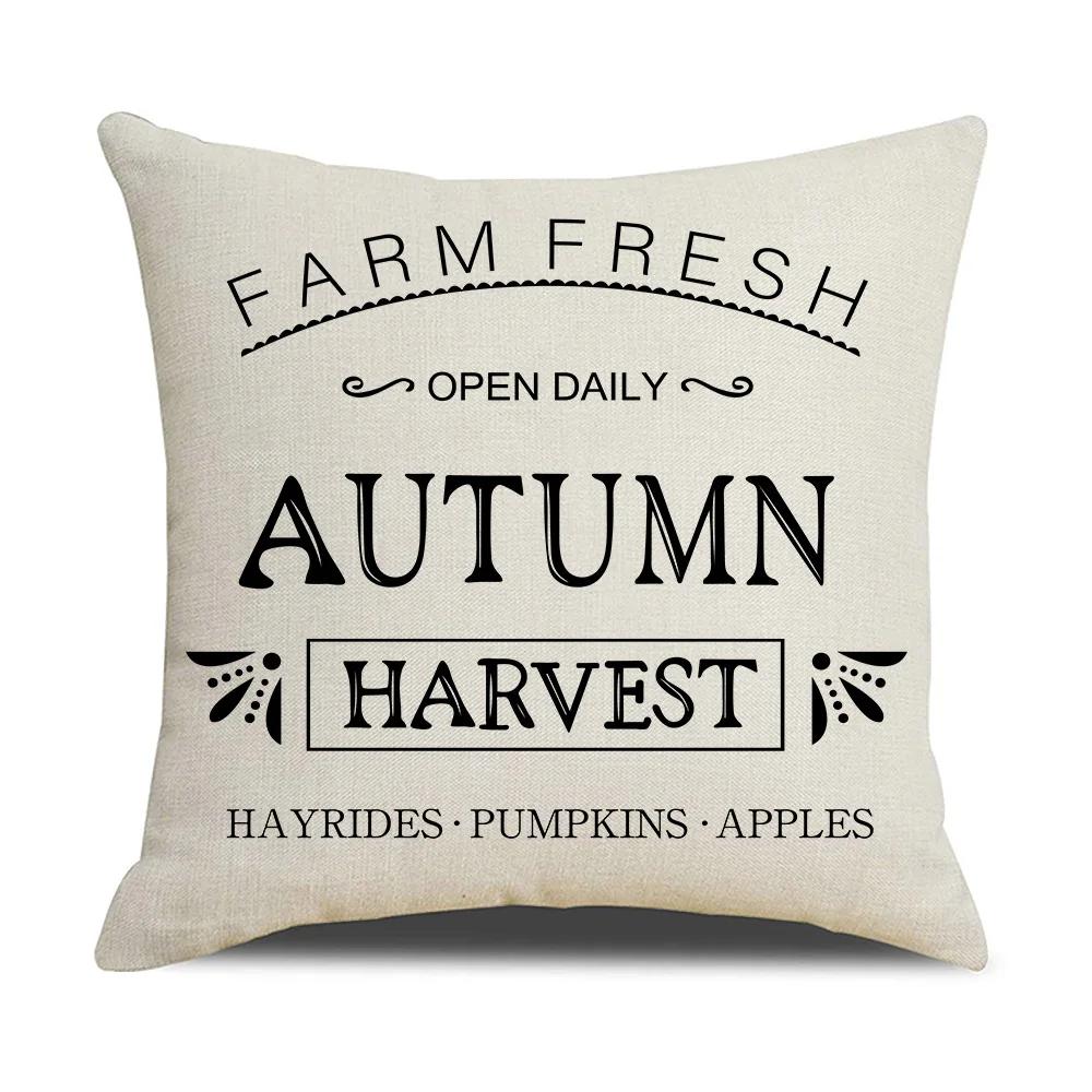 Autumn Thanksgiving Pillow Cases Cotton Linen Cushion Case Pumpkin Cushion Cover Fall Farmhouse Home Party Decor Pillow Cover