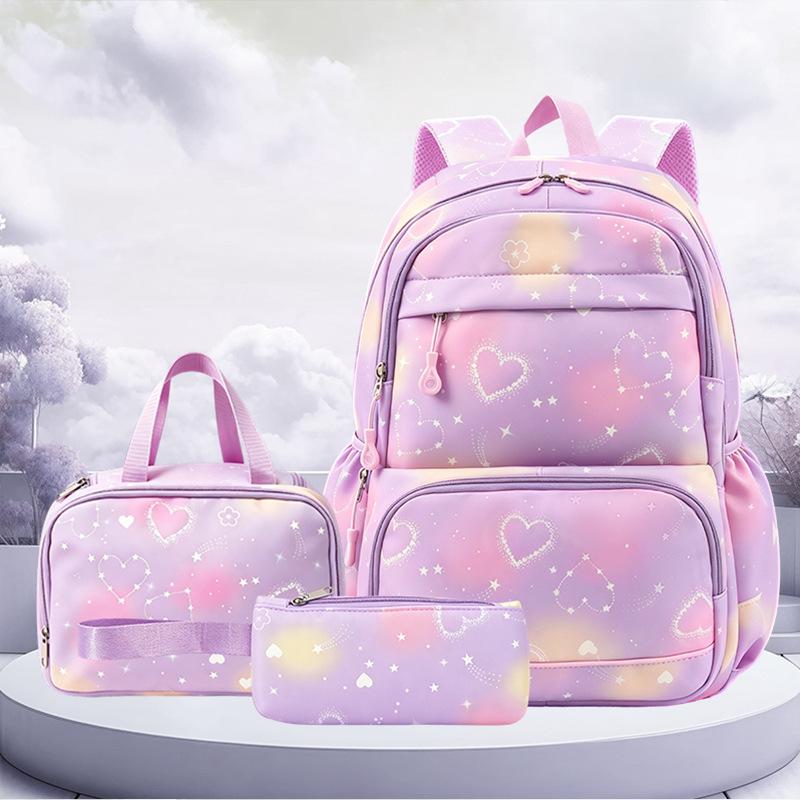 Cartoon Backpack Set 3-Piece Large Capacity School Bag with Lunch Pouch for Kids Girls Boys Elementary Students