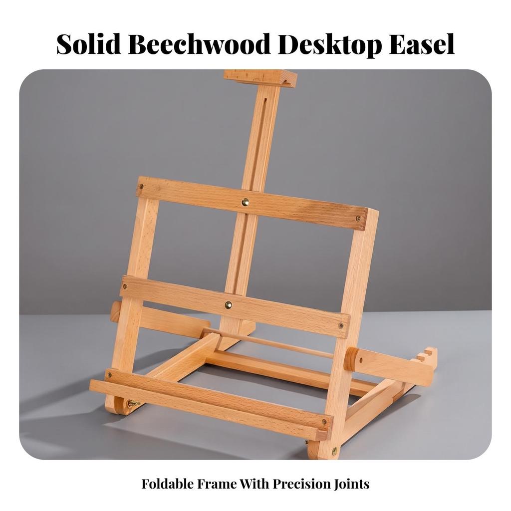 Tabletop Easel with Adjustable Frame Sturdy Beech Wood Foldable for Studio