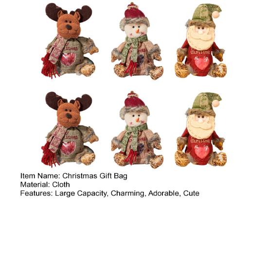Yousheng Burlap Christmas Gift Bags Zipper Design Plush 3D Santa Snowman Doll Fruit Bags Reusable Fabric Storage Bag for Gifts Candy