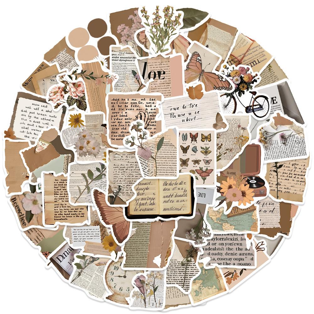 50pcs Vintage Animal Flower PVC Sticker Aesthetic Children's Stationery DIY Decoration Scrapbooking School Supplies