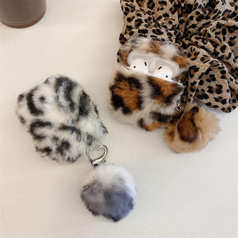Autumn and Winter Plush Leopard Print for AirPods Pro1 Generation Protective Case 1 Generation Pro1 Apple Bluetooth Headset Case Female