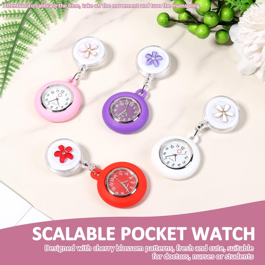 4/15Pcs Pocket Watches Retractable Nurse Doctor Watch Shiny Reel Clip Pocket Watches Hospital Medical Working Office Hang Clock