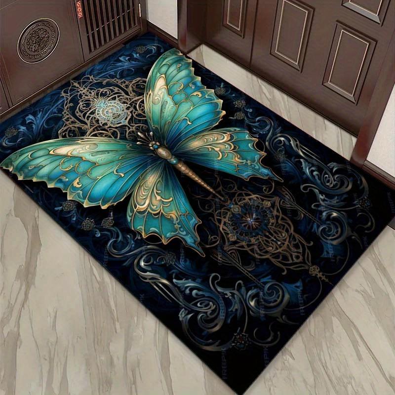 Blue Butterfly with Intricate Patterns Rug Elegant Nature-Inspired Design for Living Areas Decorative Mat Skid resistant carpet