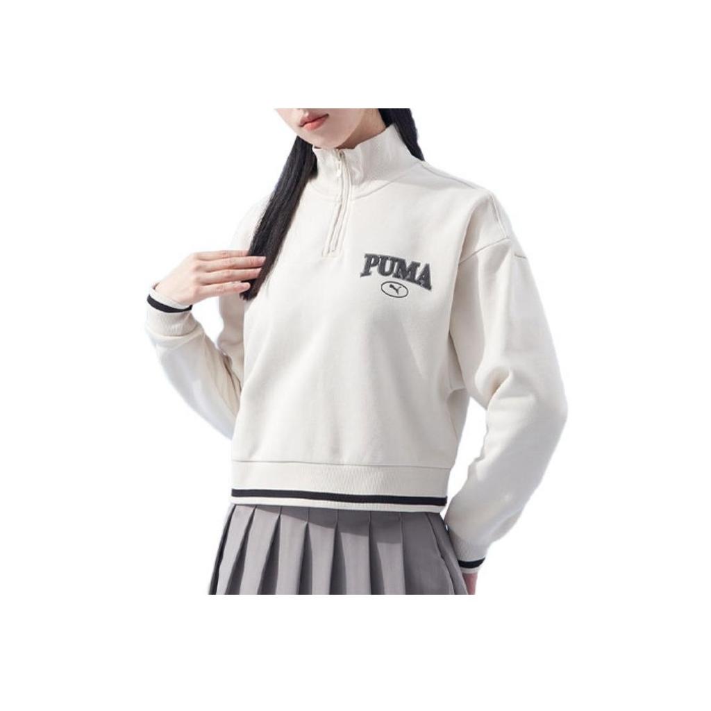 Puma Sports Lifestyle Series Casual Short Stand Collar Long Sleeve Sweatshirt Women sweatshirt White 681524-87