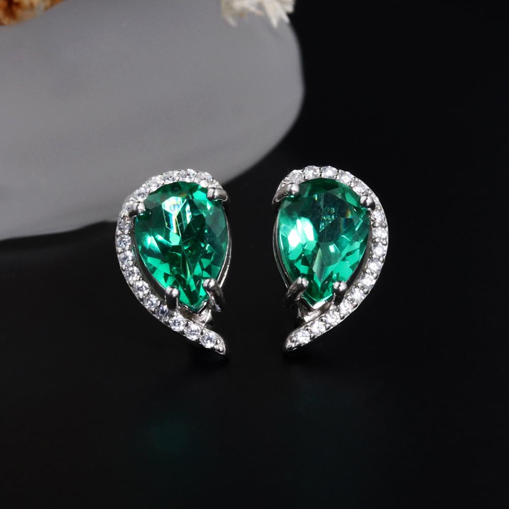 Elegant 925 Sterling Silver Earrings 4.20ct created pear 7*10mm emerald Nano Luxury Jewelry for Women's Birthday and party Gifts