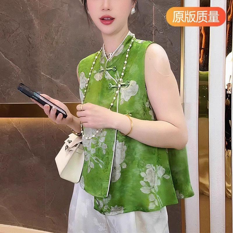 Shirt summer summer with green premium top placket top sleeveless