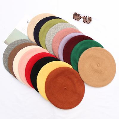 Autumn And Winter Women'S Solid Color Light Board Wool Woolen Beret Retro Simple Fashion Painter Hat Bud Hat