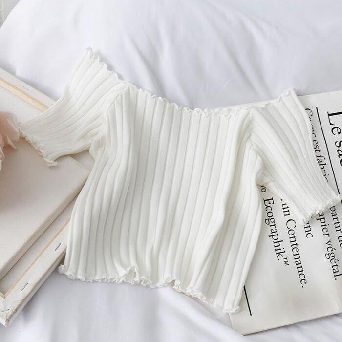 Korean Chic 2025 Summer Sexy Off-Shoulder Knit Top