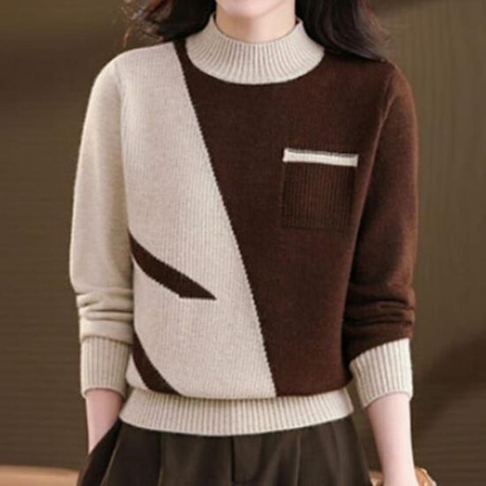 Navava Women Mock Neck Color Block Knit Nk3549