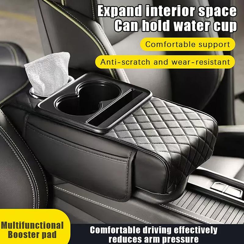 Car Armrest Storage Box, Car Center Console Organizer, Armrest Heightening Cushion With Cup Holder Armrest Storage Organizer Box