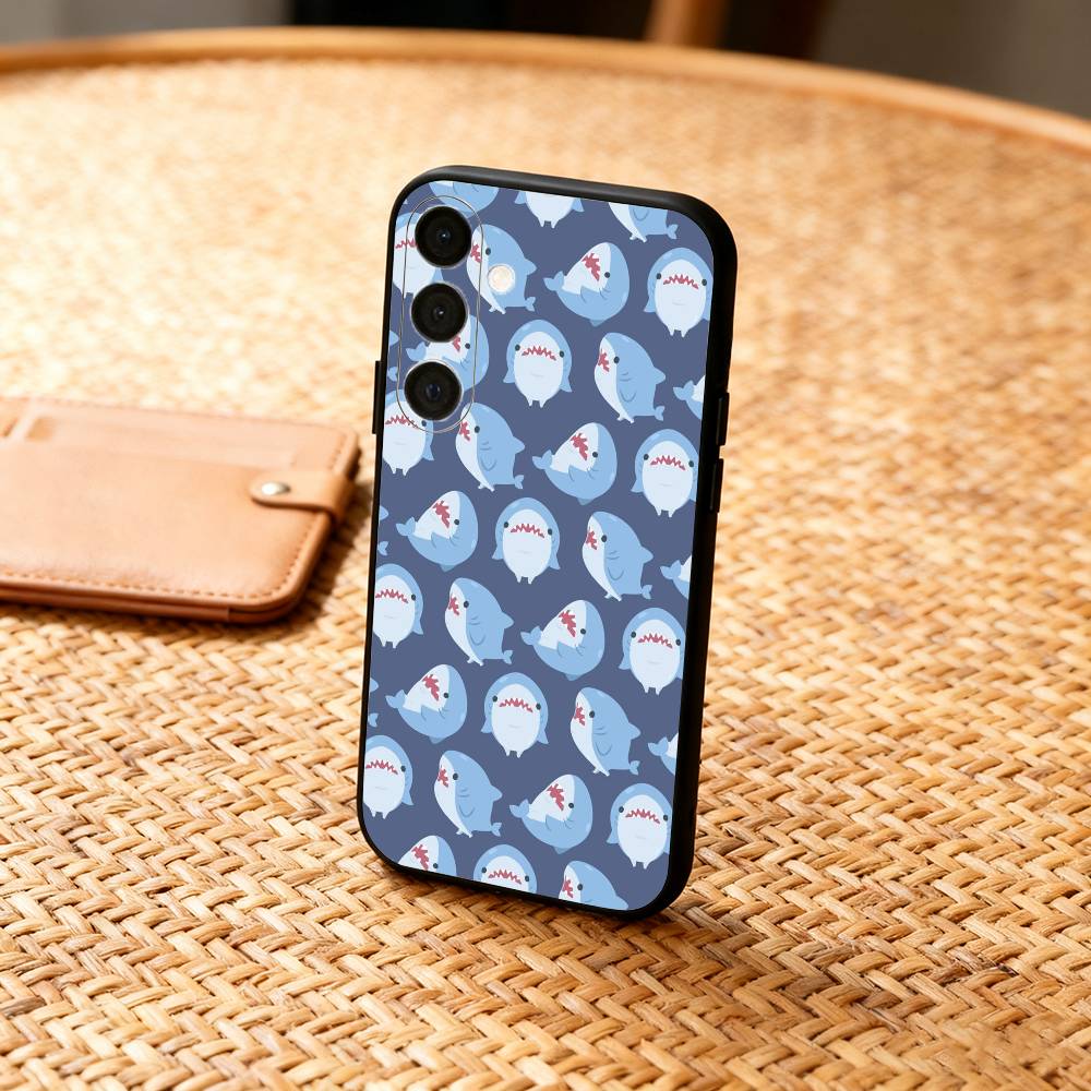 C-Cute Cartoon Shark Funny Phone Case For Samsung A73,72,71,A52,51,40,41,A22,A32,31,A13, Soft Black Shell
