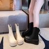 New 9cm PU Leather Chunky Platform Ankle Boots 2025 Women Back Zipper Thick Heeled Short Boots Woman Black Punk Boots Ladies