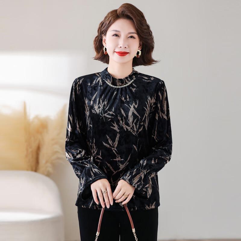 YUZHAOLIN 2026 Autumn New Chinese Style Velvet Mom's Long Sleeve Top