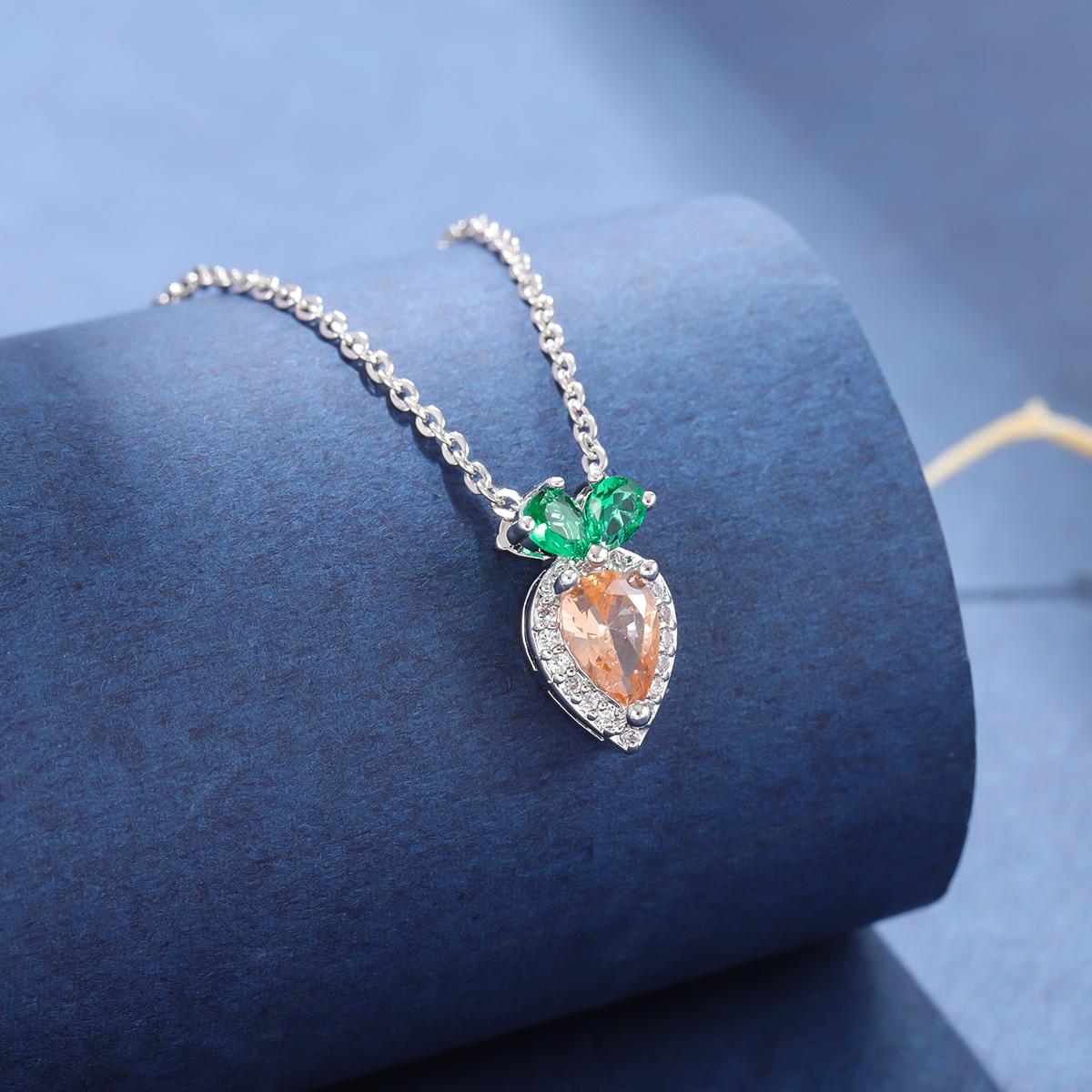 

Fashion Flash Crystal Carrot 925 Sterling Silver Personality Creative Vegetable Pendant Necklaces XL284 серебряный
