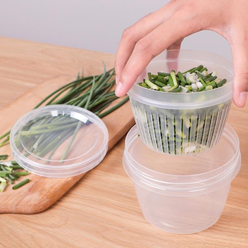 Airtight Refrigerator Storage Container 4.4 Inch Food Crisper Box with Leakproof Lid for Garlic Ginger Onion Kitchen Organizer