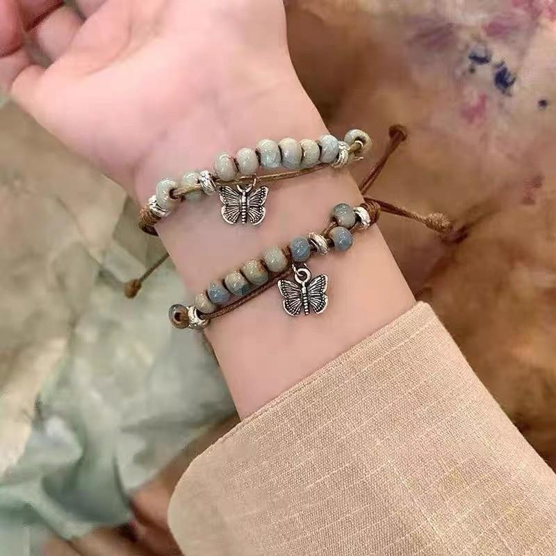 Geometric Ceramic Handcrafted Bead Bracelet With Adjustable Cord Unisex For