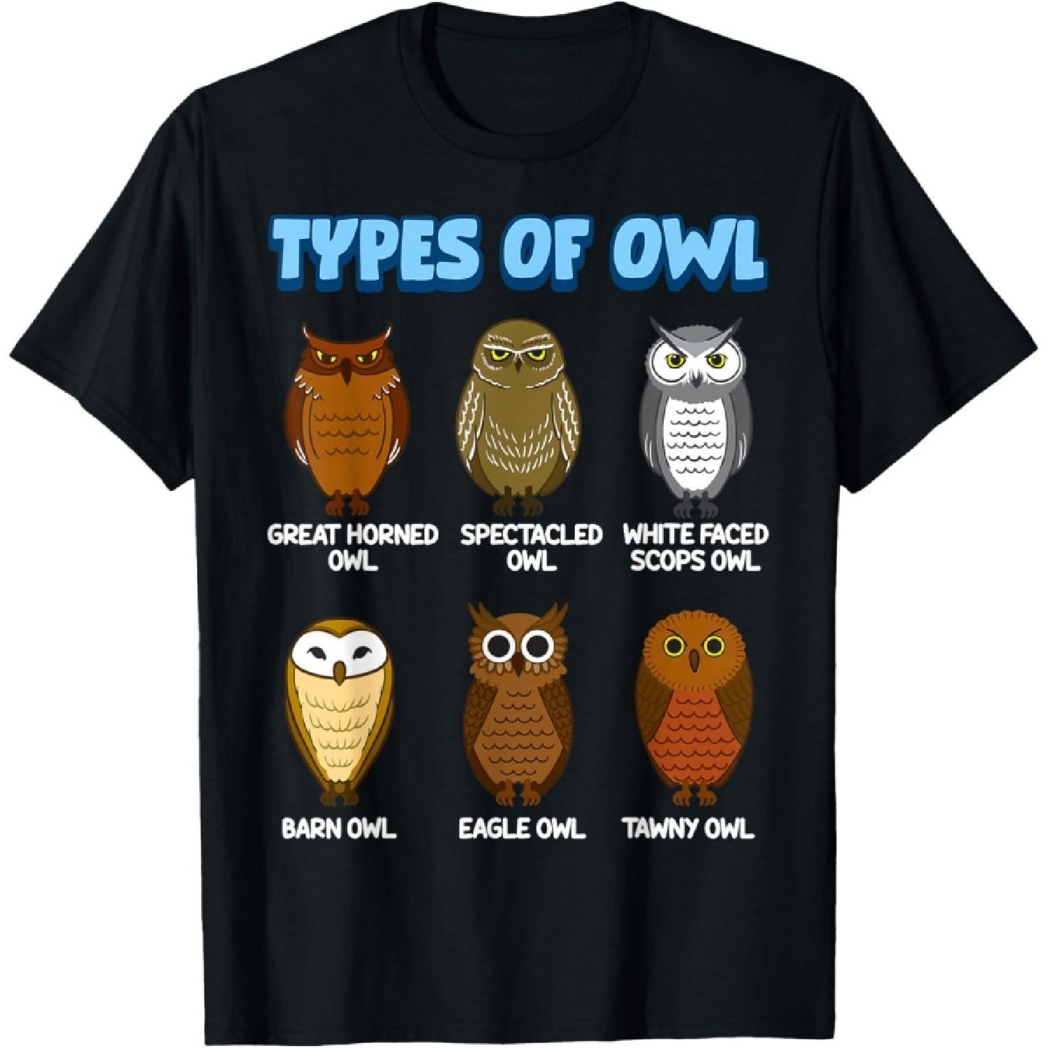 Type of Owls Cute Owls Bird T-Shirt S