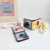 Cute Cartoon Dog Embroidery Wrist Strap Case for Samsung Galaxy Z Flip 7 6 5 Flip 3 4 Lanyard Litchi Leather Hairball Ins Cover