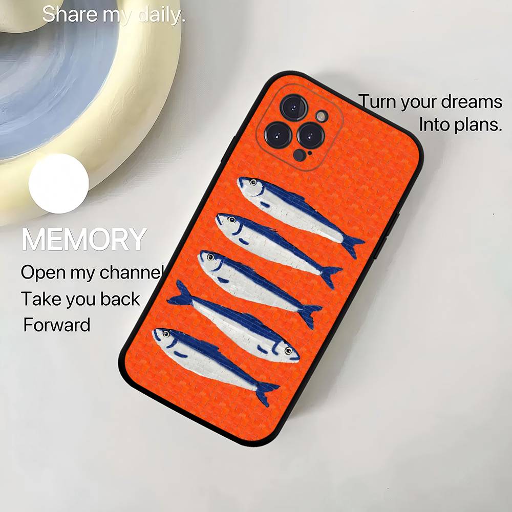 Sardinas Phone Case For IPhone 17,16,15,14,13,12,11,Pro,Max,Plus,Mini,Soft Silicone Black Case