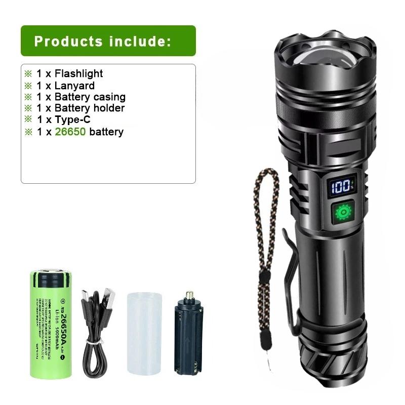 Rechargeable Flashlight Super Bright Portable Torch Lamp Ultra Long Range High Power Outdoor Emergency Camping Hiking Lantern Light