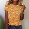 Top Estivo Girocollo con Stampa Floreale Astratta 3D T-shirt Casual alla Moda a Maniche Corte da Donna