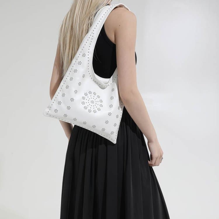 Rivet Flower Hollow Tote Bag Women's Shoulder Handbag
