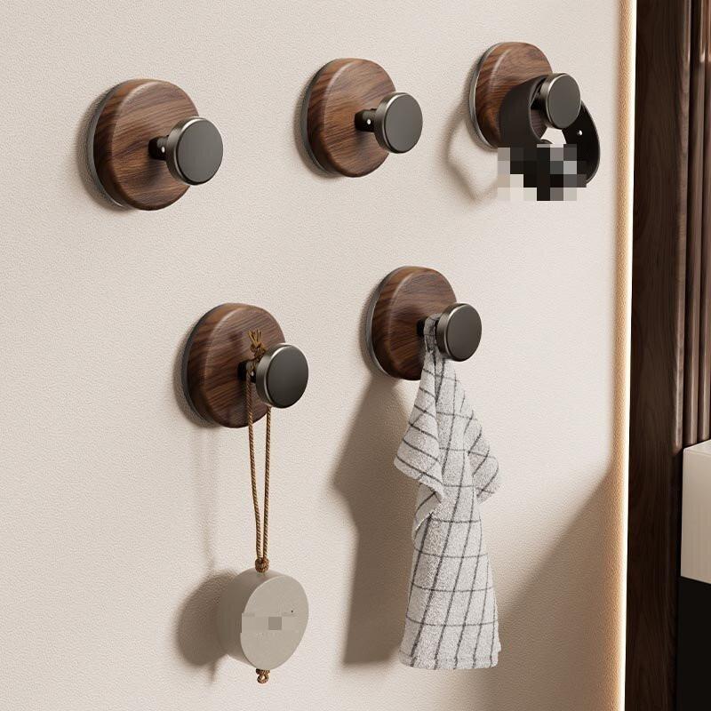 1/2pcs Walnut Wooden Wall Hook Suction Cup Hooks Punch Free Towel Hooks Hanger Kitchen Bathroom Hooks Home Storage Holder Hook