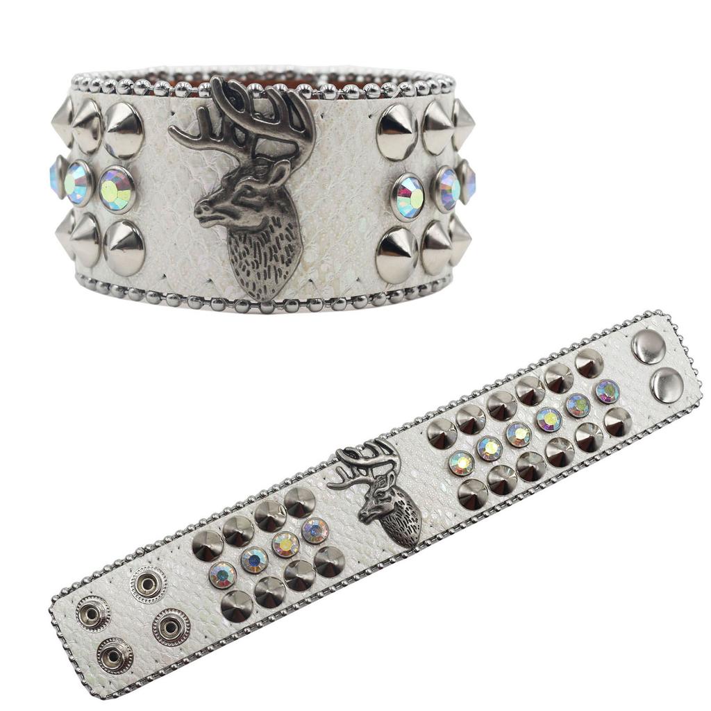 American Rhinestone Rivet Bracelet, Deer Head Decorative Punk Gothic Personalized Jewelry
