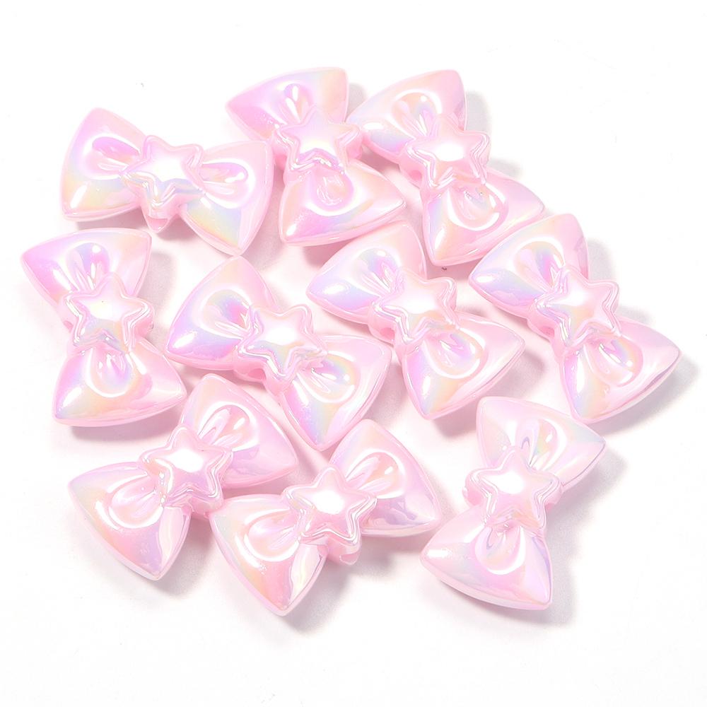 

10pcs 17x28mm Bow Acrylic Beads Colorful Sweet Bowkot Loose Beads For Jewelry Making DIY Necklace Phone Chain Keychain Decor розовый