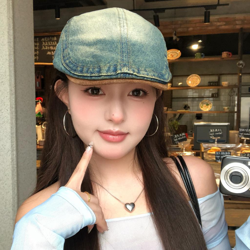 Japanese Retro Washed Denim Forward Hat, Women'S Trendy Hip-Hop Newspaper, Children'S Hat Looks Small, Wearing A Beret Instead