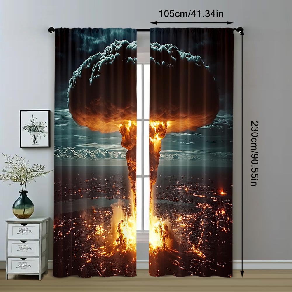 2pc,  Window Curtains Nuclear explosions and mushroom clouds Durable 100% Polyester Fabric,Without Electricity Holiday